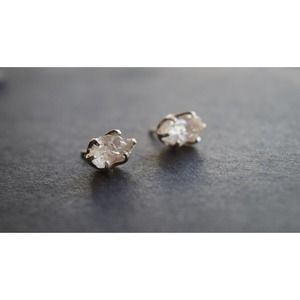 raw stone earrings, natural gemstone studs in sterling silver, crystal e…